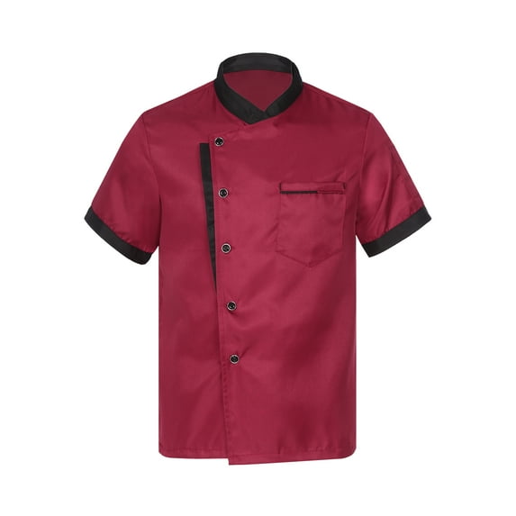 inhzoy Mens Chef Jacket Coat Short Sleeve Chef Shirt Hotel Restaurant Kitchen Cook Work Uniform Red-A 3XL
