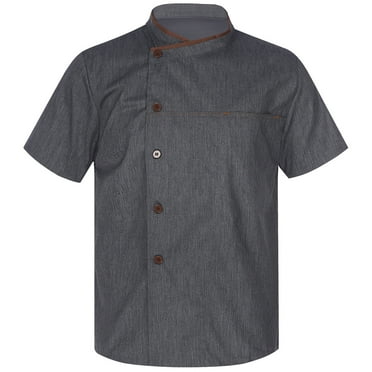 inhzoy Mens Cross-Over Collar Button Chef Coat Tops Cook Shirt Restaurant Canteen Hotel Chef Work Dark Gray M