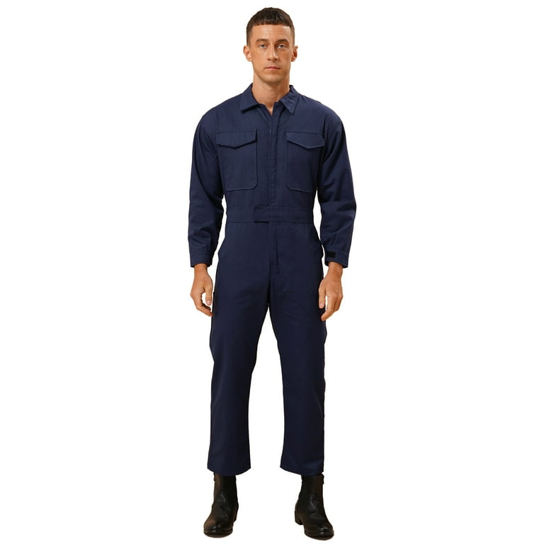 inhzoy Mens One Piece Work Jumpsuit Long Sleeve Zip-Up