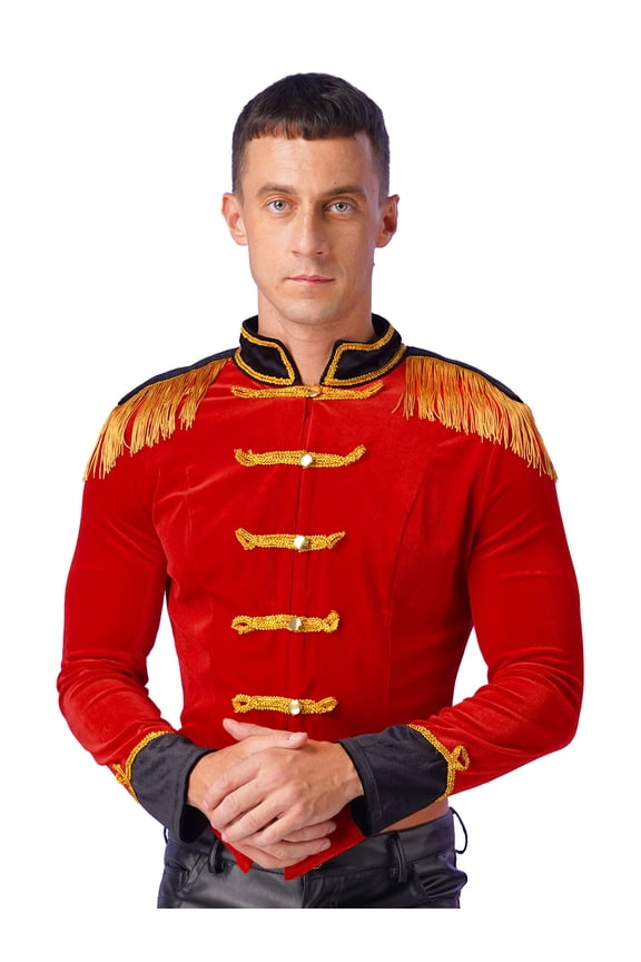 Mens Victorian Medieval Halloween Jacket Circus Ringmaster Velvet Costumes Red XXL