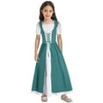 thumbnail image 1 of inhzoy Renaissance Dress for Girls Medieval Princess Costume Retro Lace-up Maxi Dress Halloween Dress up Short-sleeve-Green-A 6, 1 of 7