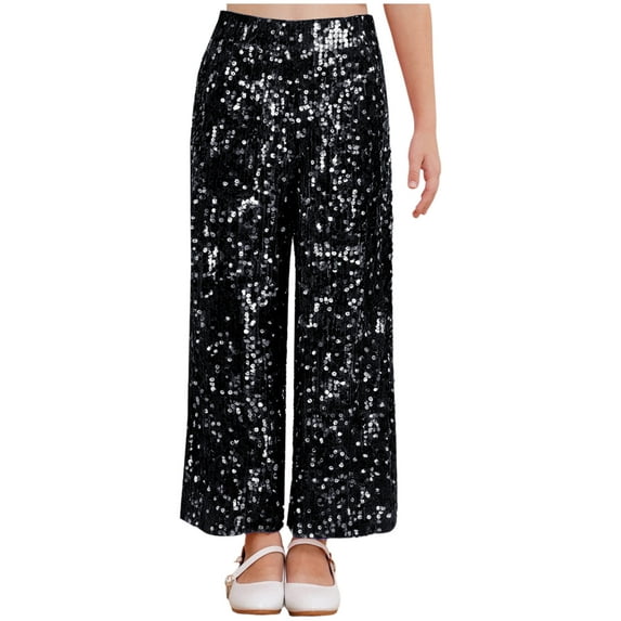 inhzoy Sequins Pants Girl Kids Sparkly Straight-Leg Trousers for Jazz Hip Hop Disco Dance Performance Black 8