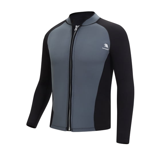 inhzoy Thermal Wetsuit Jacket for Men Neoprene Long Sleeve Swim Top Scuba Kayaking Cold Water Dark Gray&Black XXL