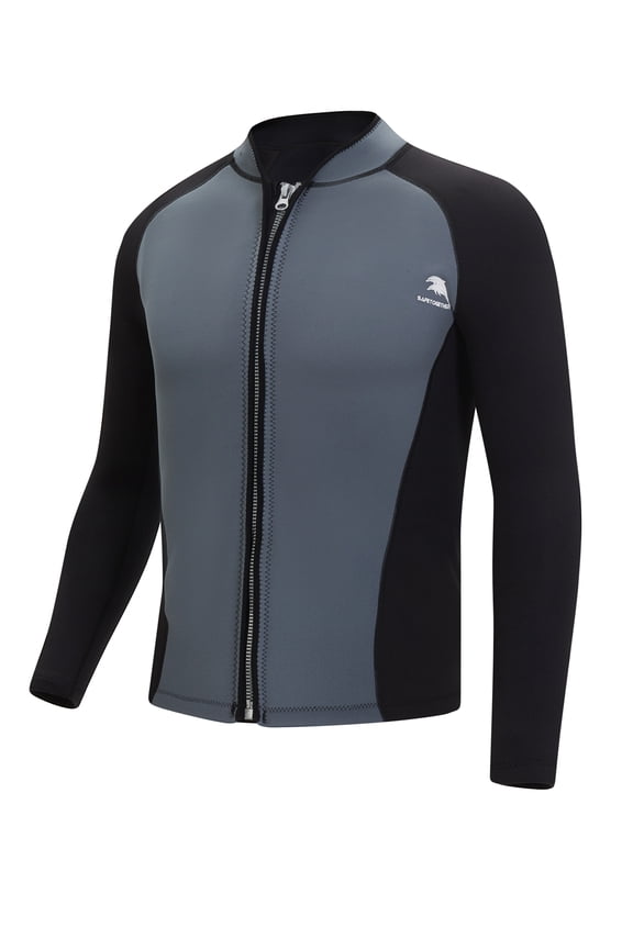 Thermal Wetsuit Jacket for Men Neoprene Long Sleeve Swim Top Scuba Kayaking Cold Water Dark Gray&Black XXL