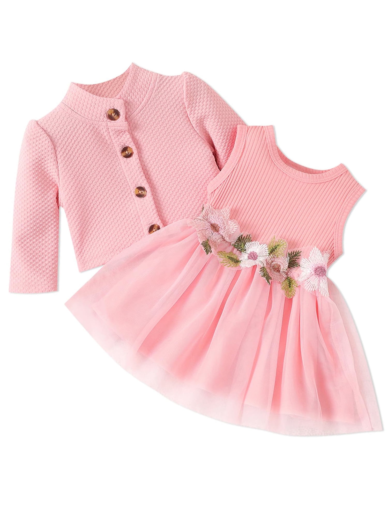 inhzoy Toddler Girls Flower Dress with Cardigan Sets Little Princess ...