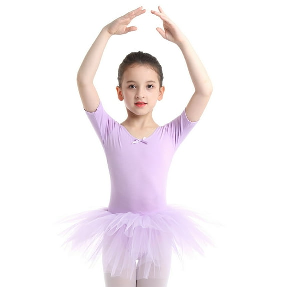 inhzoy Toddler Girls Tutu Dress Ballet Dance Leotard Short Sleeves Tulle Dress Bodysuit