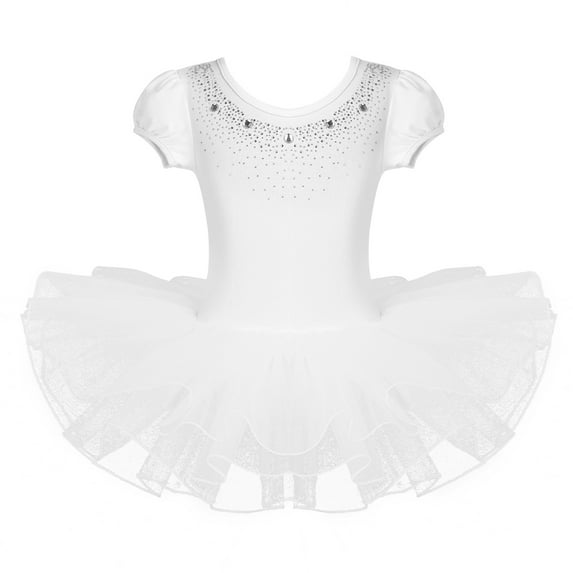 inhzoy Toddlers Girls Rhinestones Bubble Sleeve Ballet Dance Tutu Dress