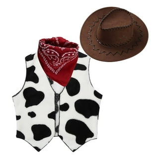 Kids Boys Western Cowboy Costume Suede Vest Hat Bandanna Cosplay Party  Outfits