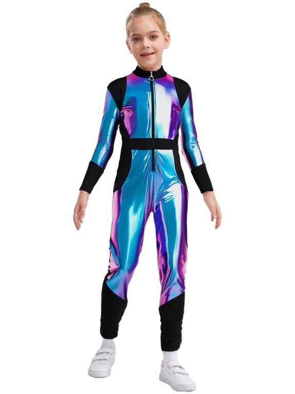 Unisex Kids Metallic Zipper Jumpsuit Space Suit Sci-fi Sparkli Alien Blue 6