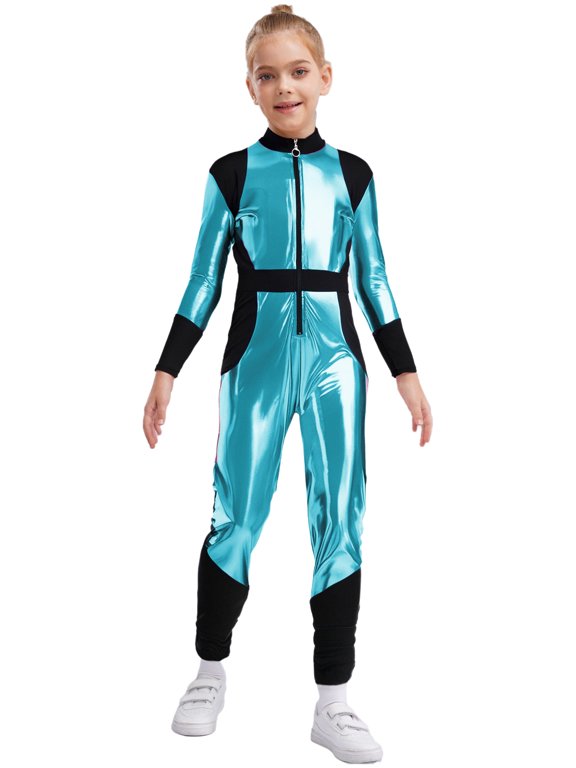 Unisex Kids Metallic Zipper Jumpsuit Space Suit Sci-fi Sparkli Alien Sky Blue 6