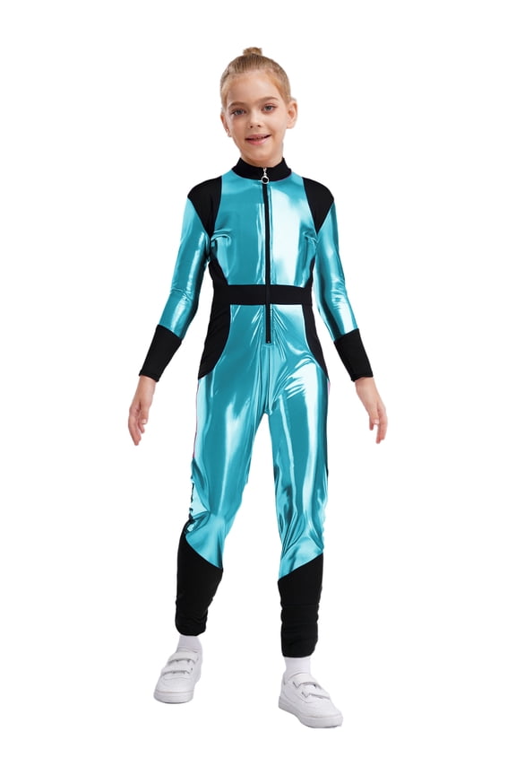 Unisex Kids Metallic Zipper Jumpsuit Space Suit Sci-fi Sparkli Alien Sky Blue 6