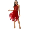 thumbnail image 1 of inhzoy Women Asymmetrical Hem Mesh Dresses Dance Costume Lyrical Dance Dress Burgundy L, 1 of 9