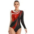 thumbnail image 1 of inhzoy Womens Gymnastics Leotard Metallic Mesh Long Sleeve Ballet Dance Bodysuit Dancewear Red S, 1 of 7
