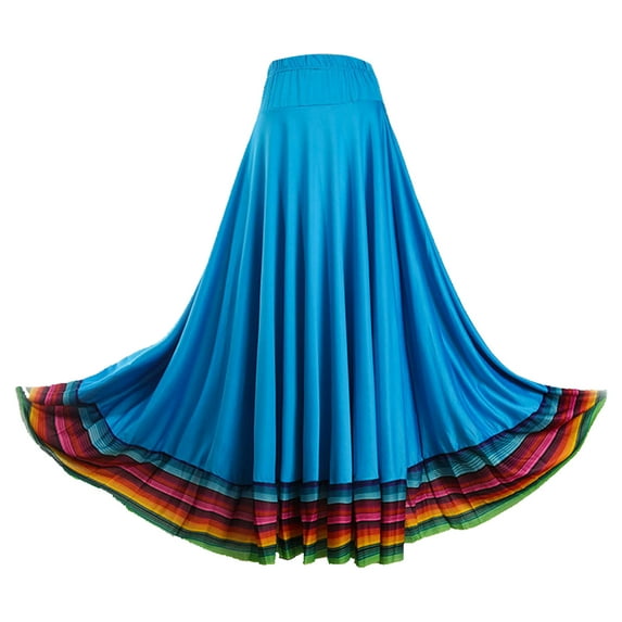 inhzoy Women High Waist Full Circle Skirt Folk Flamenco Ballroom Dance Skirt Long Maxi Skirt Sky Blue 87cm L