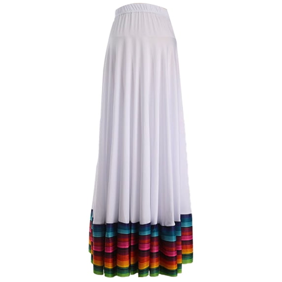 inhzoy Women High Waist Full Circle Skirt Folk Flamenco Ballroom Dance Skirt Long Maxi Skirt White 87cm XXL