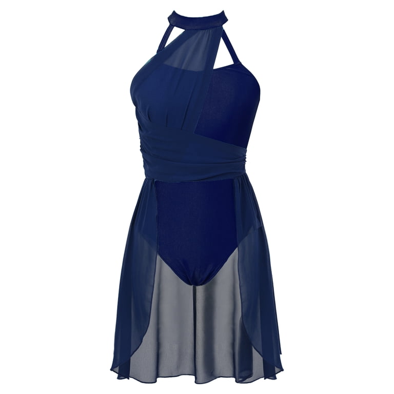 inhzoy Women Lyrical Dance Dress Modern Ballet Costume Halter Neck Chiffon  Dancewear ANavy_Blue L - Walmart.com