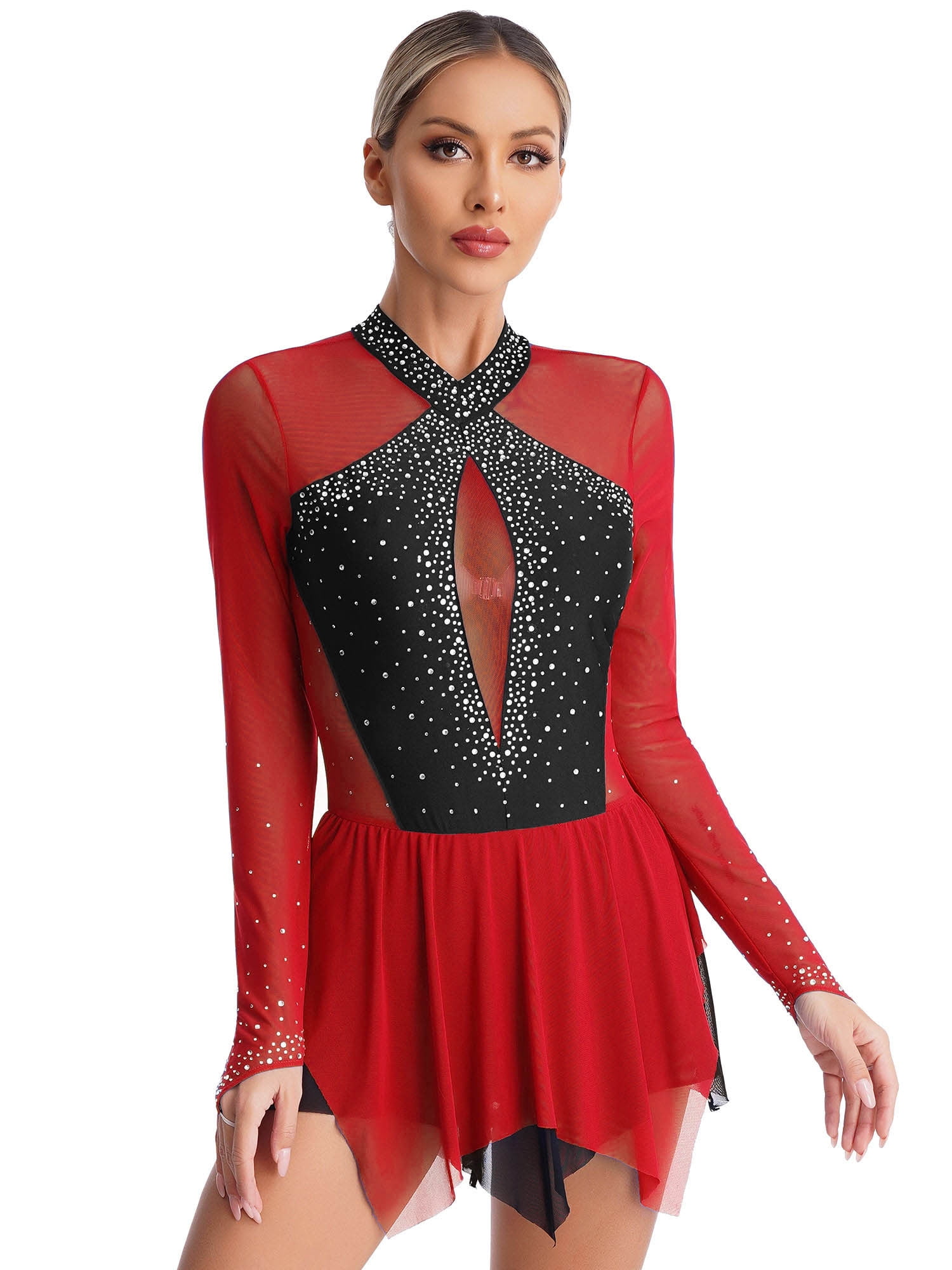 Sheer Mesh Insert Crisscross Skater Dress main image 1