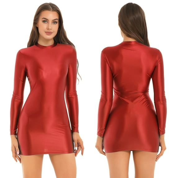 inhzoy Women Oil Glossy Micro Mini Dress Tight Pencil Short Dress