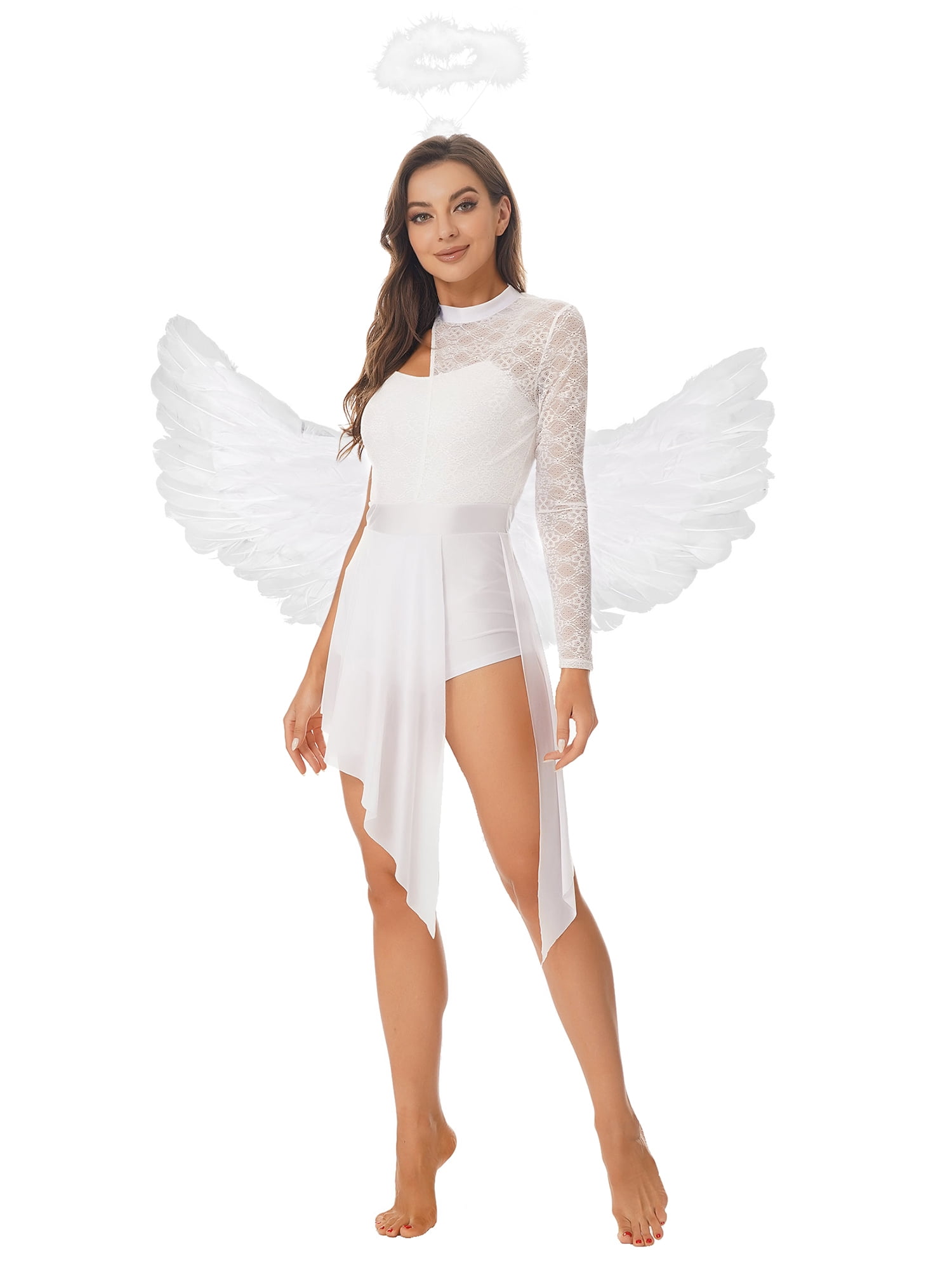 inhzoy Women's Angle Dress Guardian Angel Outfit Sets White inhzoy Women's Angle Dress Guardian Angel Outfit Sets White