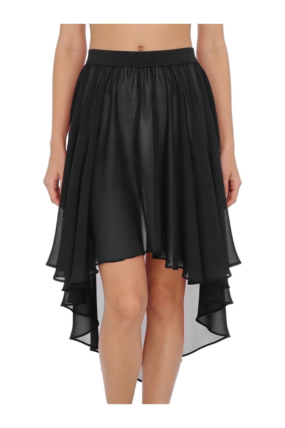 Women's Ballet Chiffon Wrap Skirt Hip Scarf Flowy Swing Skirts Lyrical Dance Skirt Black XL