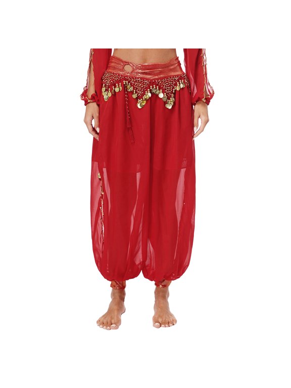 Women's Belly Dance Pants Halloween Carnival Costume Indian Dance Harem Pants Baggy Arabic Red One Size