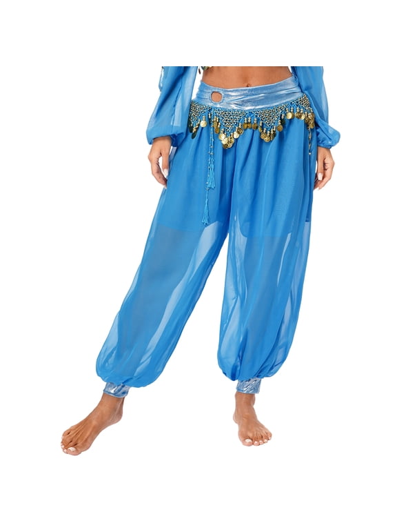 Women's Belly Dance Pants Halloween Carnival Costume Indian Dance Harem Pants Baggy Arabic Sky Blue One Size