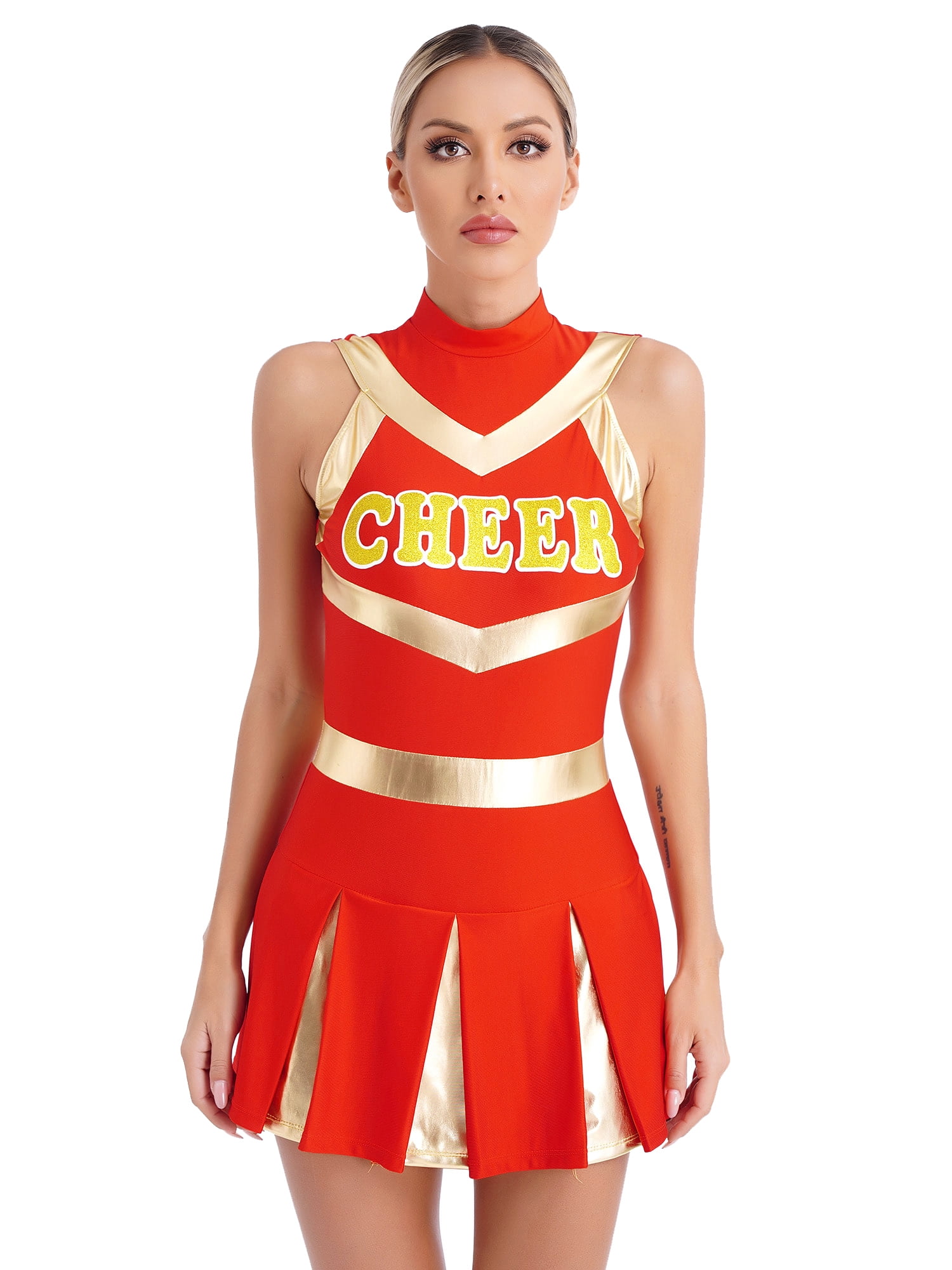inhzoy Women's Cheerleading Uniforms Metallic Cheer Leader Pleated ...