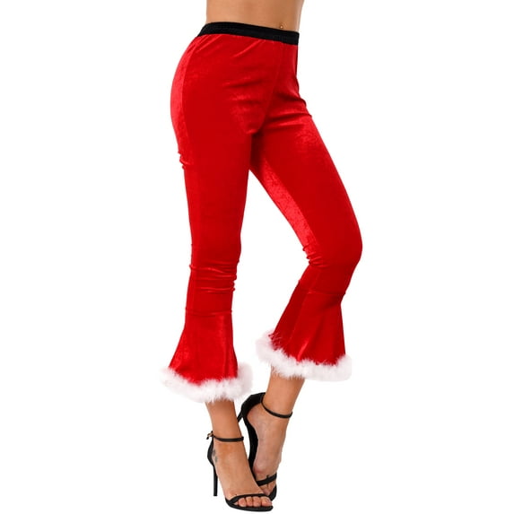 inhzoy Women's Christmas Bell-Bottom Pants Mrs Santa Claus Flare Trousers Leggings Red 3XL
