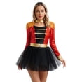 thumbnail image 1 of inhzoy Women's Circus Ringmaster Outfit Dress Shiny Sequins Showman Bodysuit Red-B S, 1 of 8