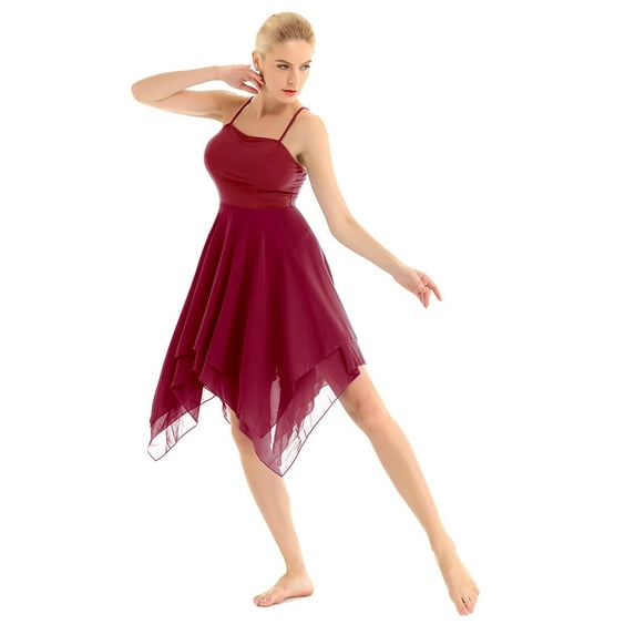 inhzoy Women's Elegant Lyrical Ballet Contemporary Dance Dresses Wine_Red S