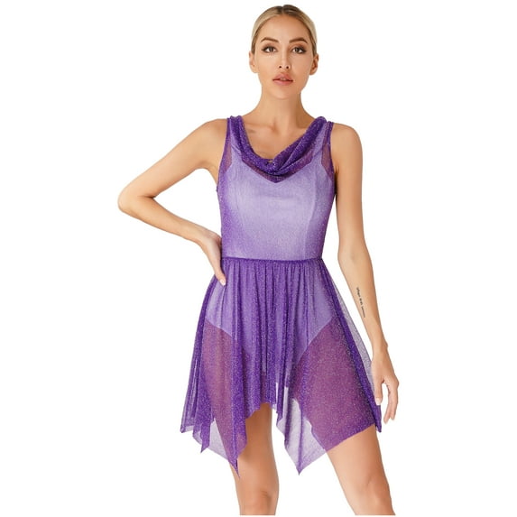 inhzoy Women's Glittery Sheer Liturgical Praise Dance Tunic Church Worship Dance Overlays Purple M