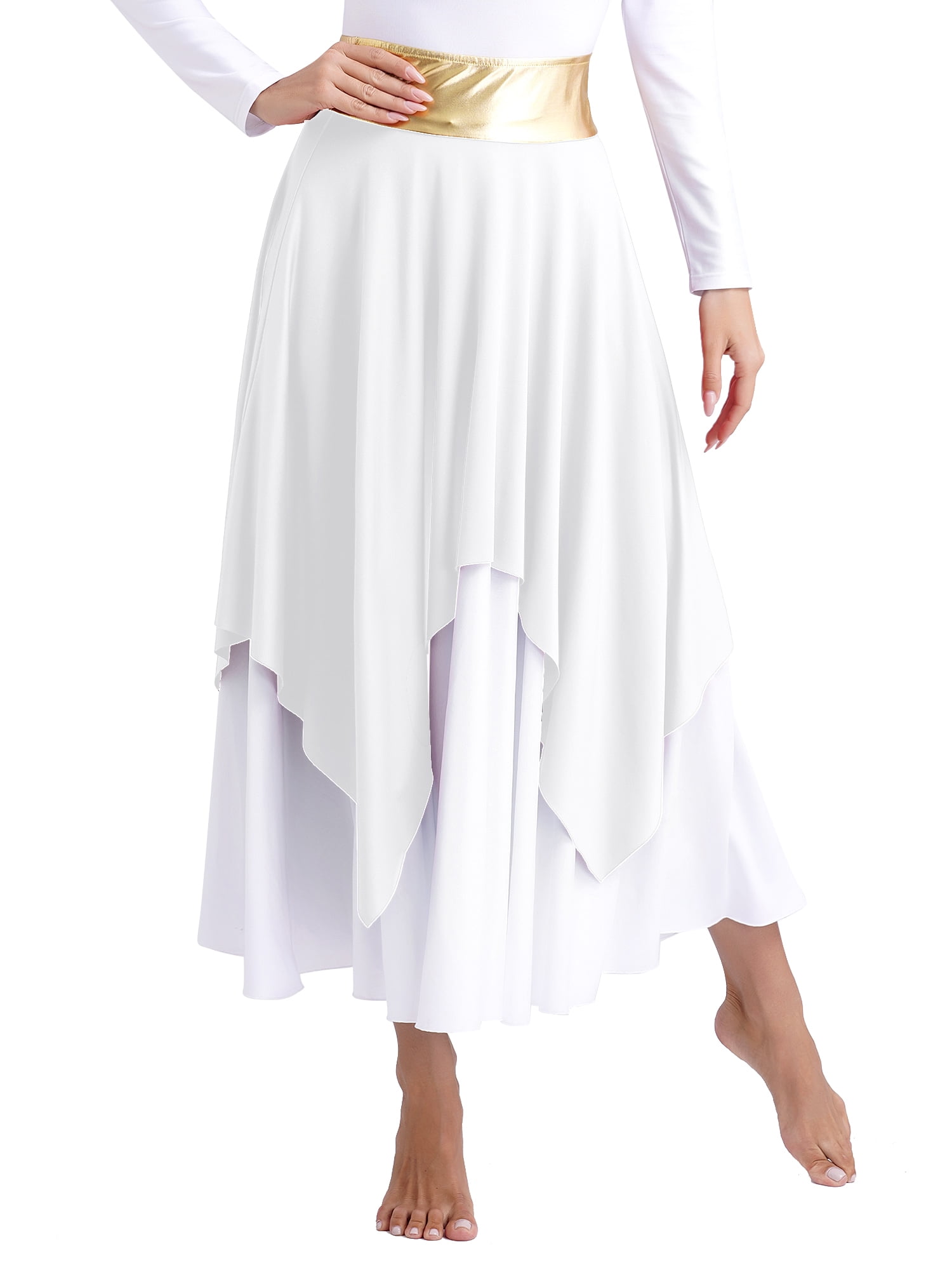 inhzoy Women's Irregular Hem Lyrical Liturgical Dance Skirt Worship ...