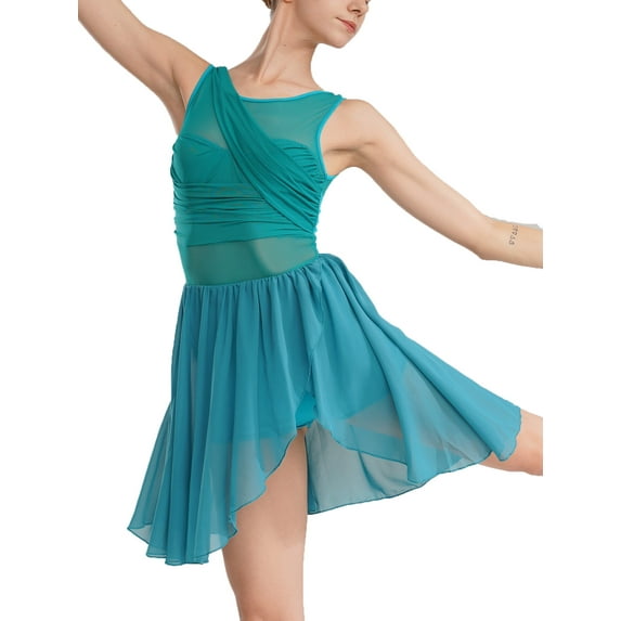 inhzoy Women's Lyrical Dance Dress Chiffon Asymmetric Skirted Leotard Modern Dresses Green XS