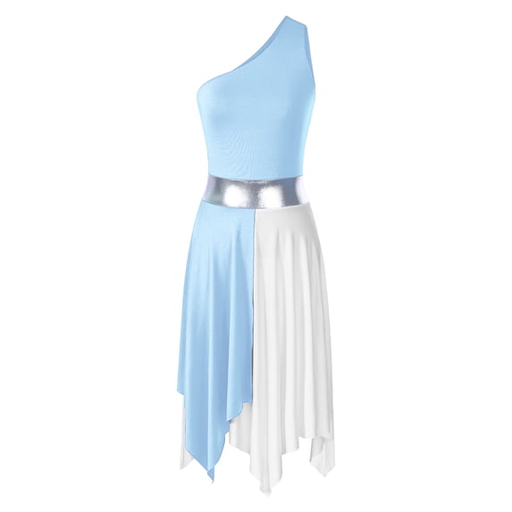 inhzoy Women's Lyrical Dance Dress Color Block Dresses Light Blue XL