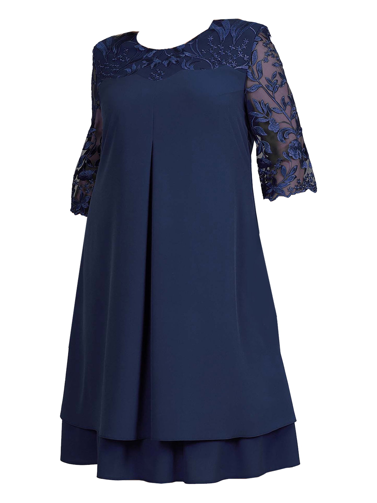 knee length dresses for ladies BABARONI Navy Blue Mother of The Groom Sheath Dress with Sweetheart Neckline, Flutter Sleeves, Beaded Detail and Back Slit