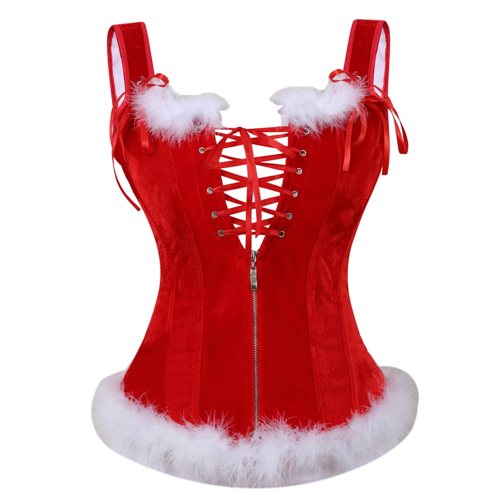 Inhzoy Womens Shiny Sequins Mrs Claus Santa Bustier Corset Christmas Bodysuit Red B L 
