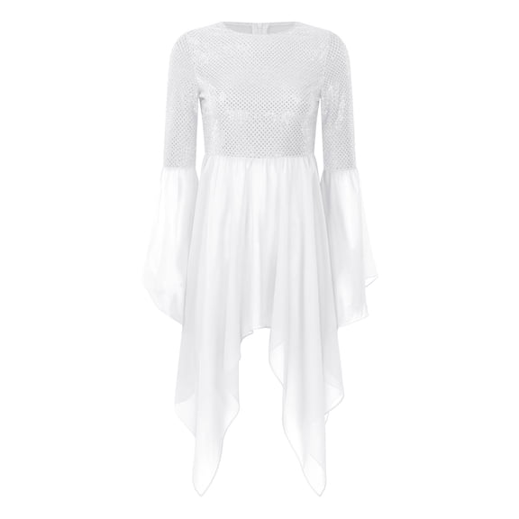 inhzoy Women's Sparkly Chiffon Liturgical Praise Dance Tunic Worship Dance Overlays Top White S