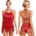 thumbnail image 1 of inhzoy Women's Tassel Fringes Bodysuit Dance Leotard Performance Show Stage Wear, 1 of 3