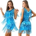 thumbnail image 1 of inhzoy Women's V Neck Shiny Sequins Tassel Latin Dance Dress, 1 of 7