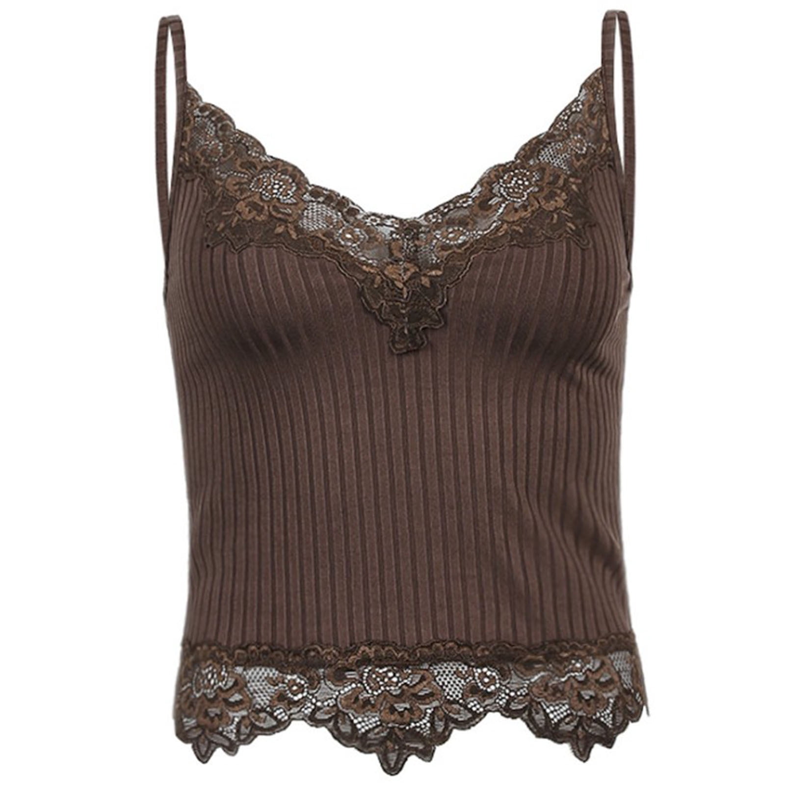 inhzoy Women's Y2K Lace Trim Crop Top Fairy Grunge Style Cami