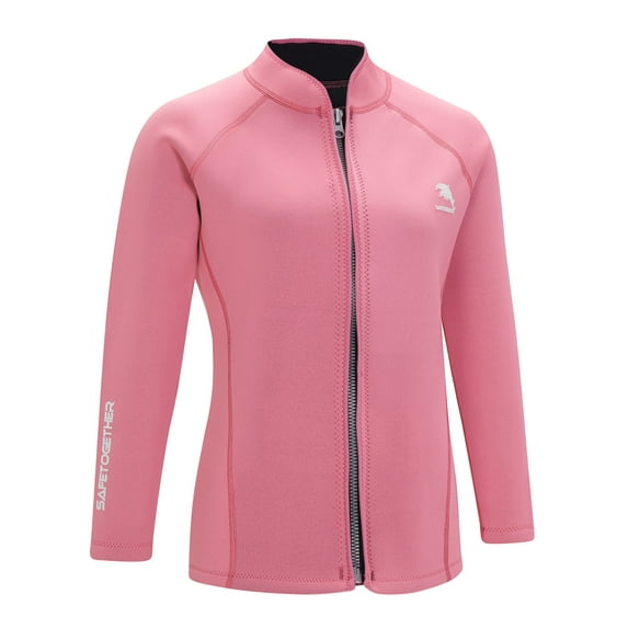 inhzoy Womens 2mm Thermal Neoprene Wetsuit Top Long Sleeve Zippered For Swimming Surfing Snorkeling Pink XL