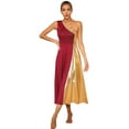 thumbnail image 1 of inhzoy Womens Asymmetrical Parise Dance Dress Color Block Contemporary Dancewear Burgundy-A XL, 1 of 8