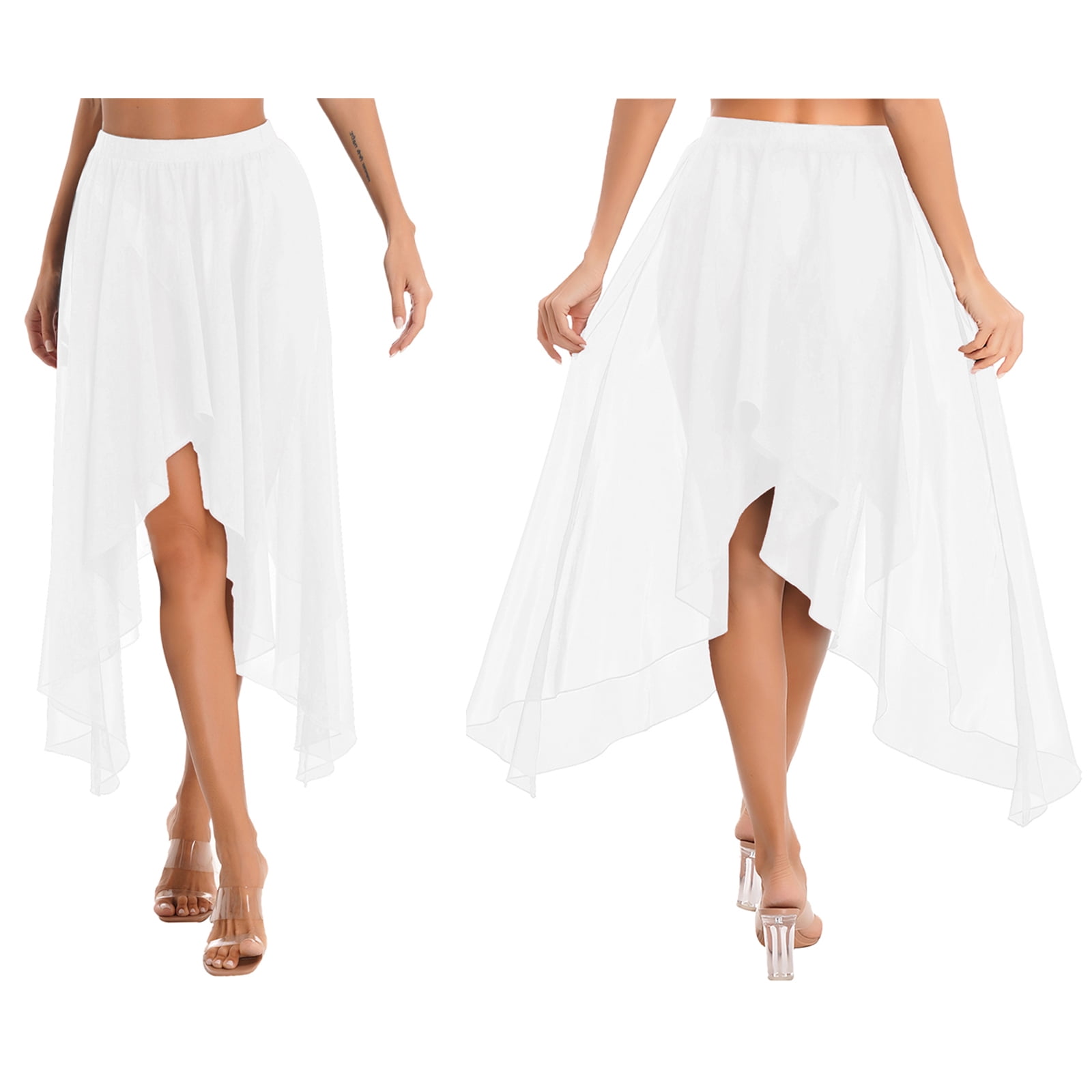 inhzoy Womens Chiffon Lyrical Elegant Ballet Dance Skirt High Low Cut