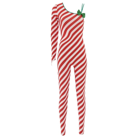 inhzoy Womens Christmas Candy Cane Jumpsuit Long Sleeve Striped Bodysuit Leotard for Xmas Party Red-A 3XL