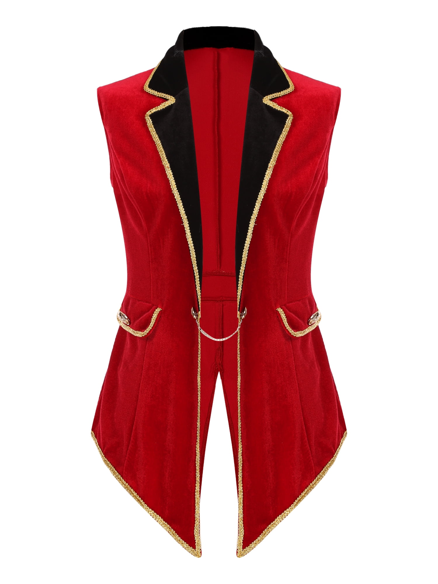 inhzoy Womens Circus Ringmaster Tailcoat Velvet Jacket Vest Red M