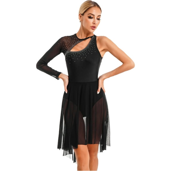 inhzoy Womens Glitter Backless Contemporary Dance Costumes Black L