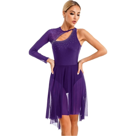 inhzoy Womens Glitter Backless Contemporary Dance Costumes Purple XL