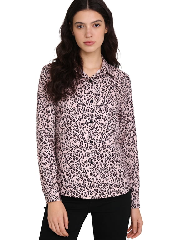 Womens Long Sleeve Leopard Print Button Down Shirts Casual Business Dressy Blouses Fall Clothes Light Brown M