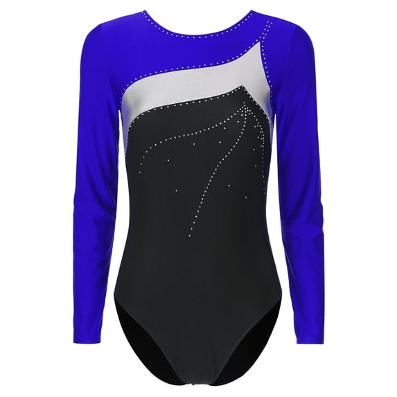 inhzoy Womens Long Sleeves Gymnastics Leotard Shiny Metallic Biketards Bodysuit Blue L