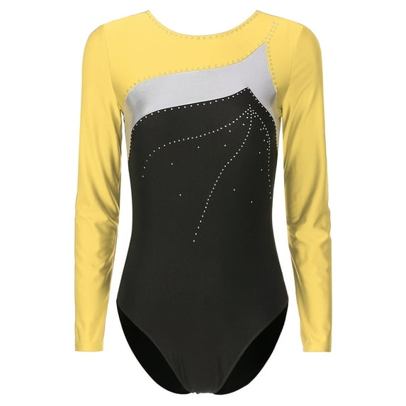 inhzoy Womens Long Sleeves Gymnastics Leotard Shiny Metallic Biketards Bodysuit Gold XL